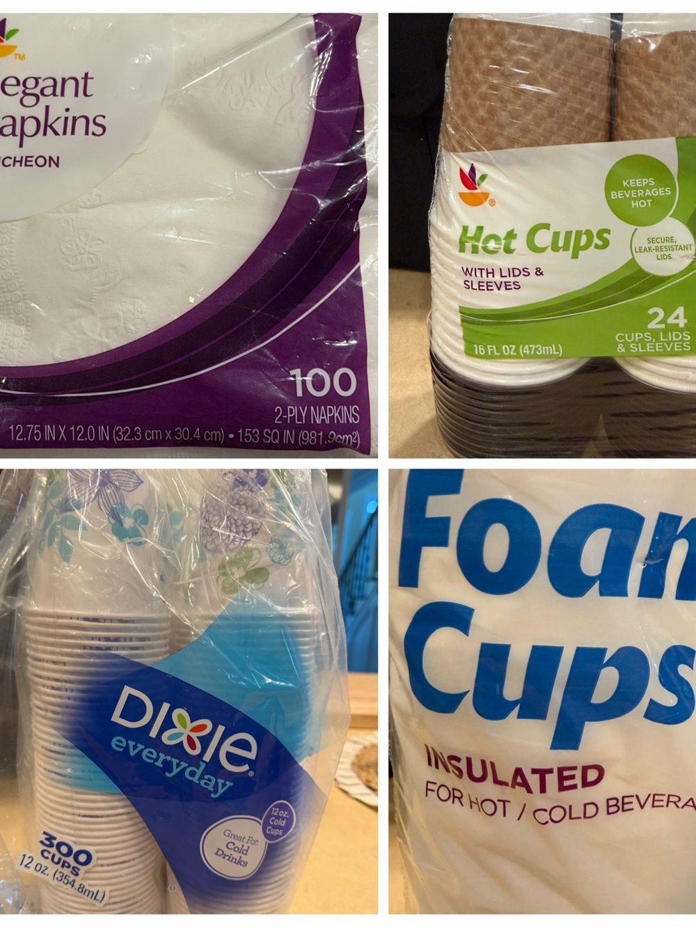 Party Supplies Hot/Cold Cups and Napkins Bundle of 4